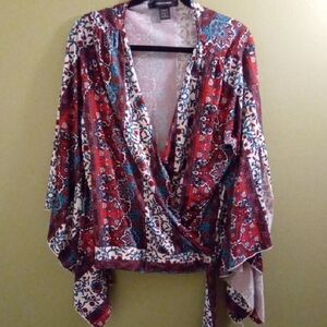 Womans 26 Ashley Stewart Vibrant Paisley Top Flowy Sleeves Mediumweight